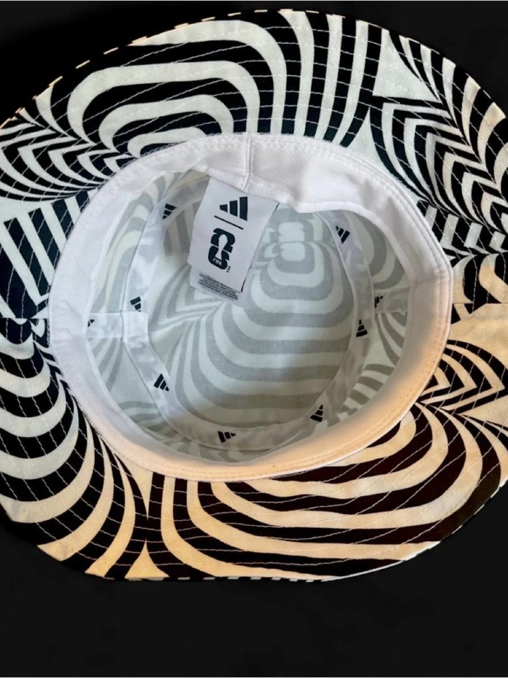 adidas Black & White Geometric Bucket Hat with Gold Logo